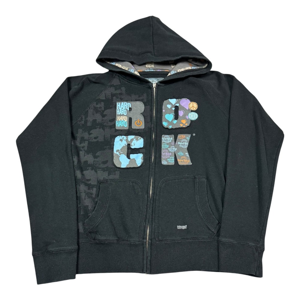 Y2K 2000s Hard Rock Cafe Peace Love Logo Full Zip Hoodie Sweatshirt Girls Large